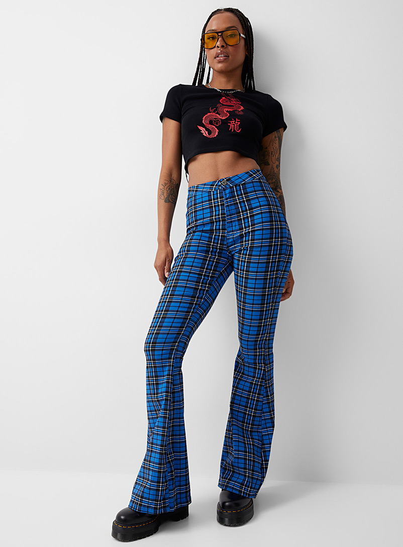 Twik Patterned Blue Blue checkered flared jean for women