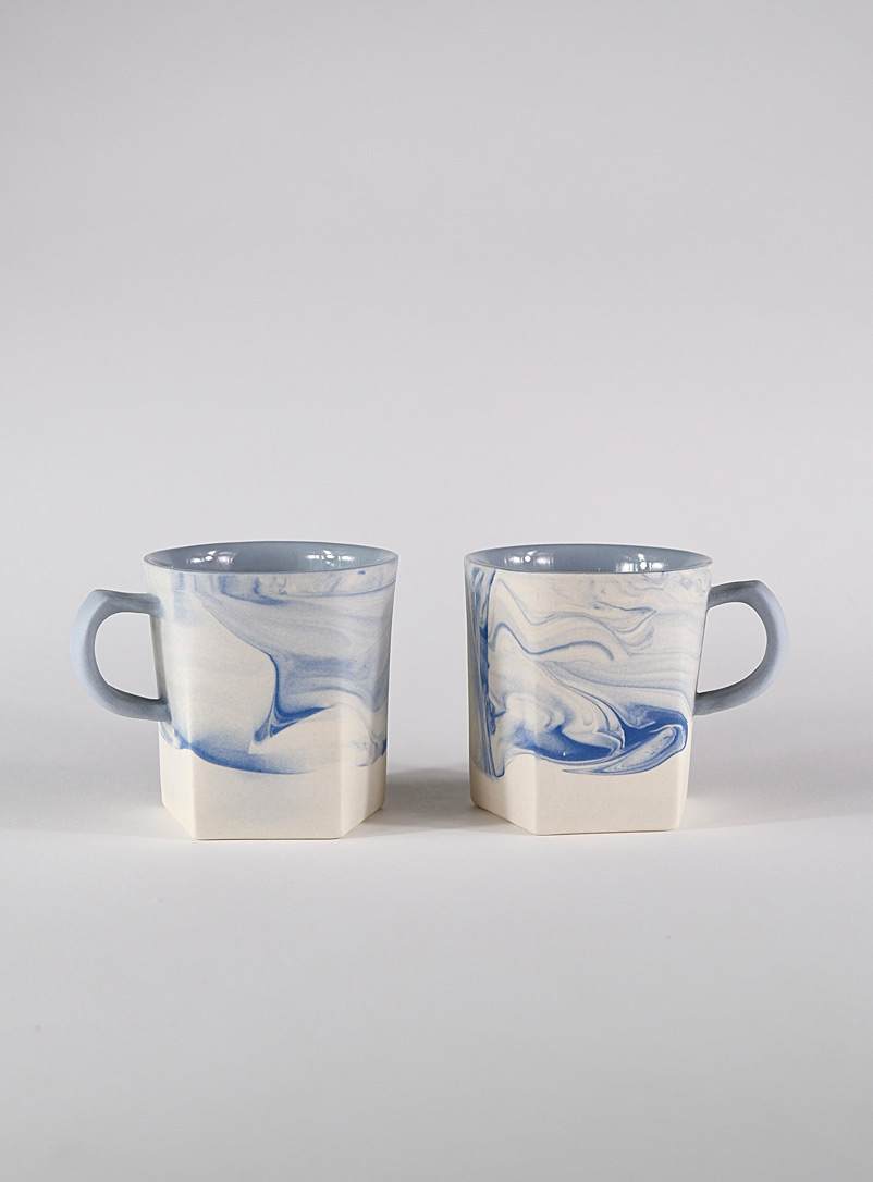Rachael Kroeker Assorted blue Marbled pentagon small mugs Set of 2