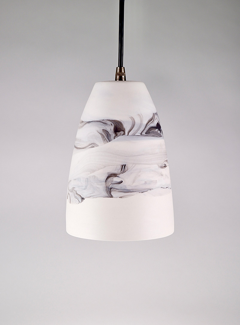 Rachael Kroeker Black and White Marbled porcelain hanging lamp