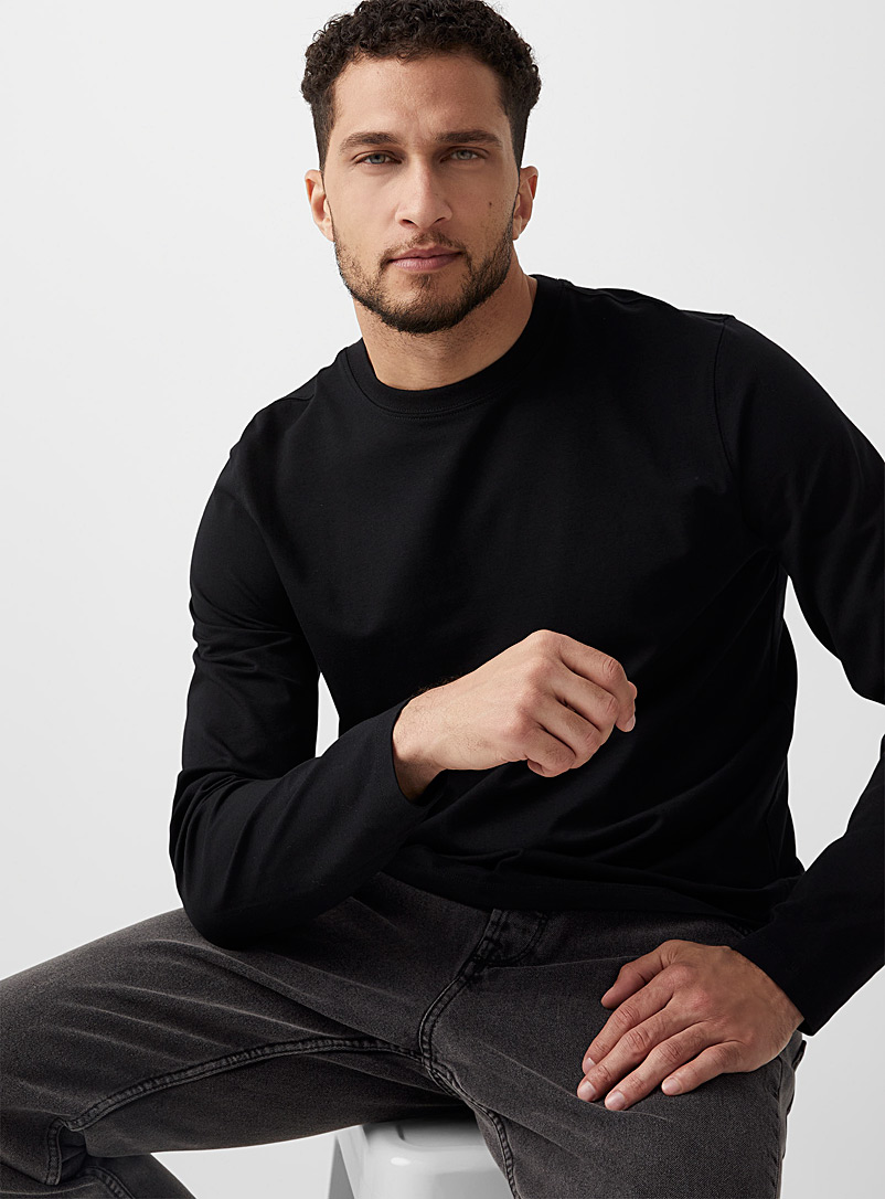 Le 31 Black Stretch organic cotton long-sleeve T-shirt Standard fit for men