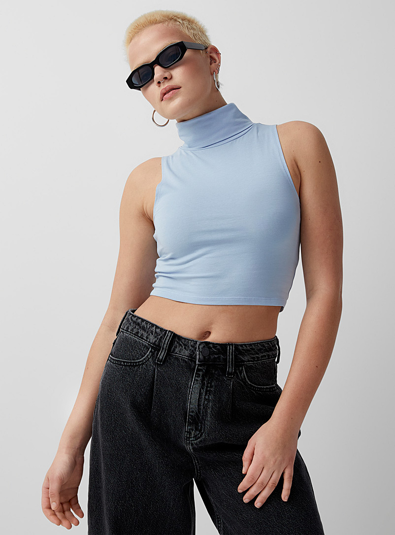 Twik Baby Blue Cropped turtleneck cami for women