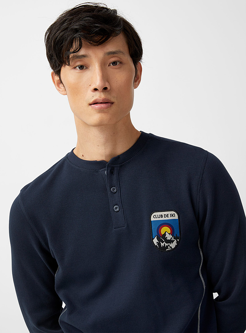 Le 31 Marine Blue Ski club waffle T-shirt for men
