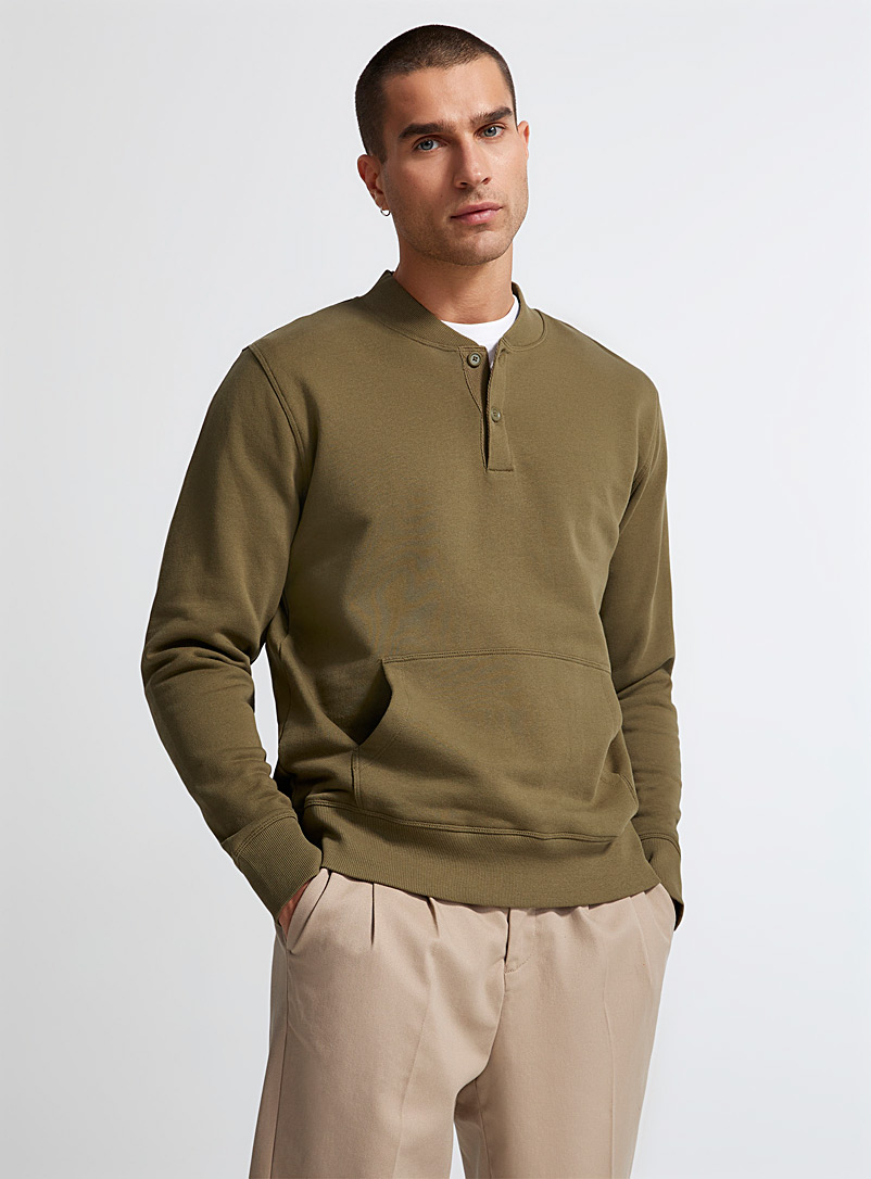 Le 31 Mossy Green Athletic Henley sweatshirt for men