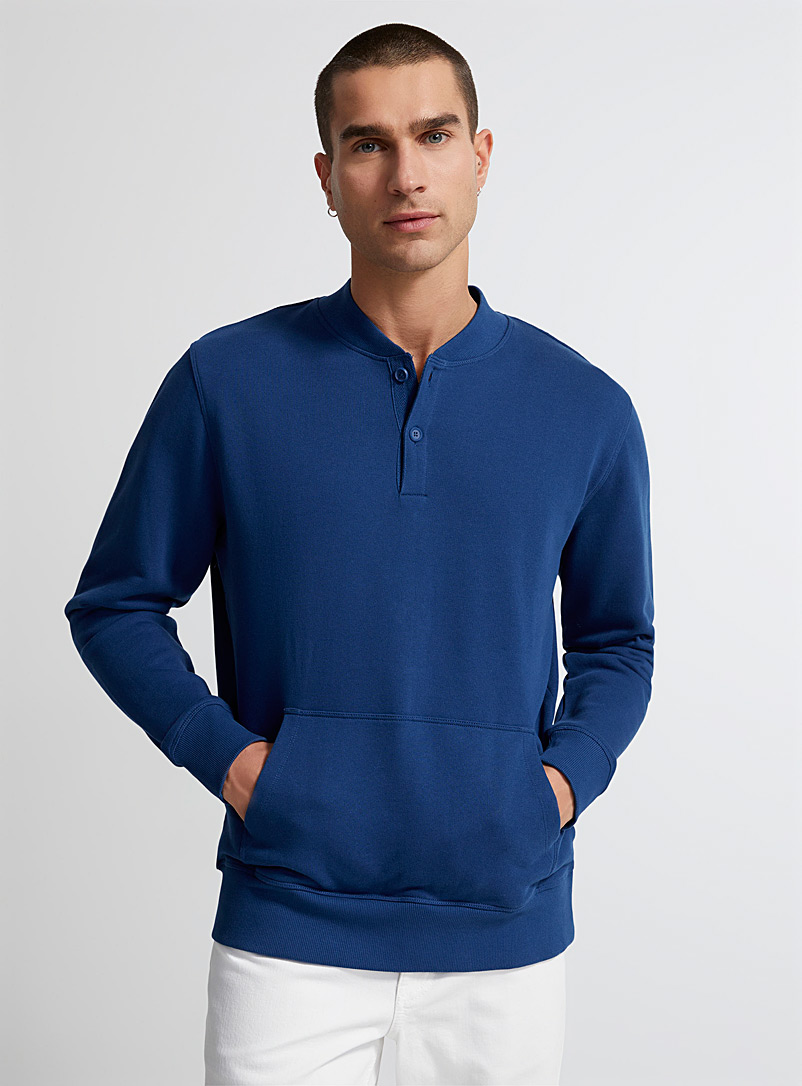 Le 31 Marine Blue Athletic Henley sweatshirt for men