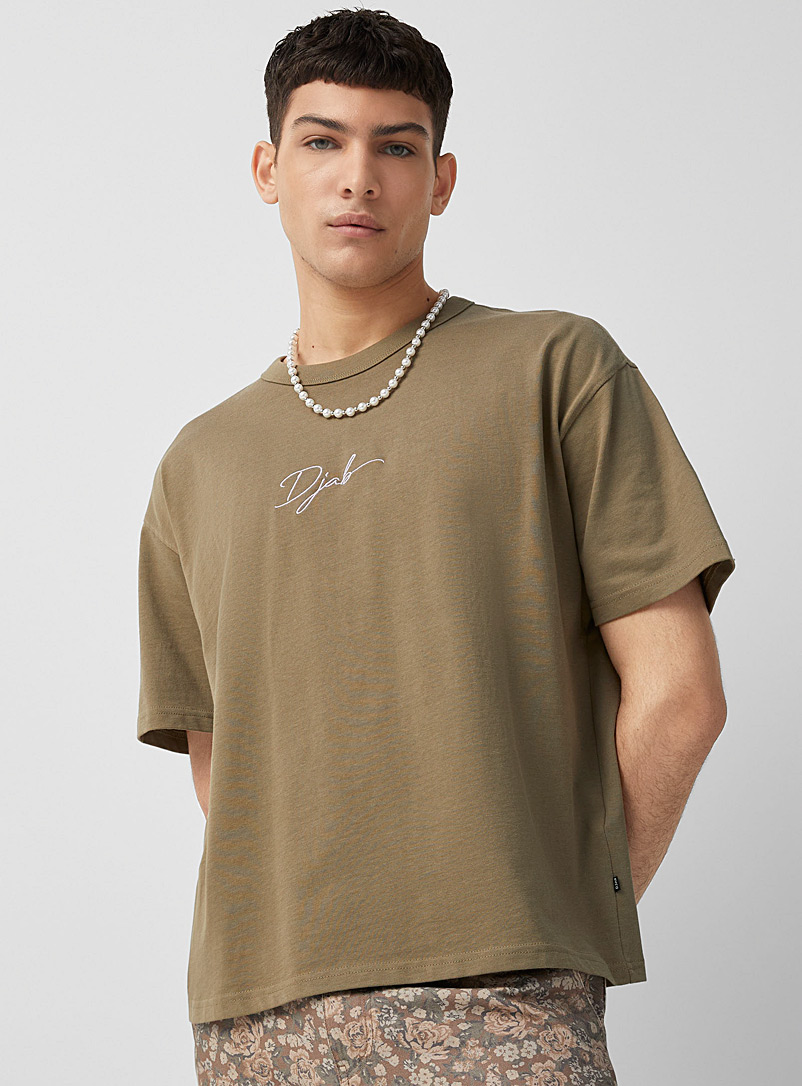 Djab: Le t-shirt ample logo cursif DJAB 101 Vert foncé-mousse-olive pour homme