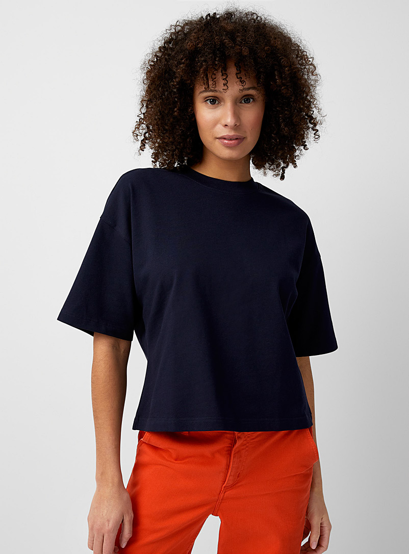 Contemporaine Marine Blue Thick jersey boxy T-shirt for women