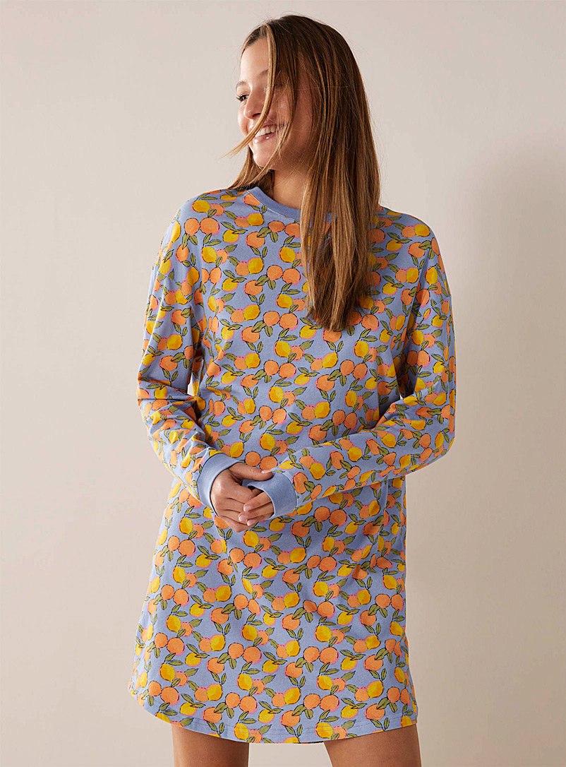 Miiyu x Twik Grey Long sleeves playful pattern sleep tee for women