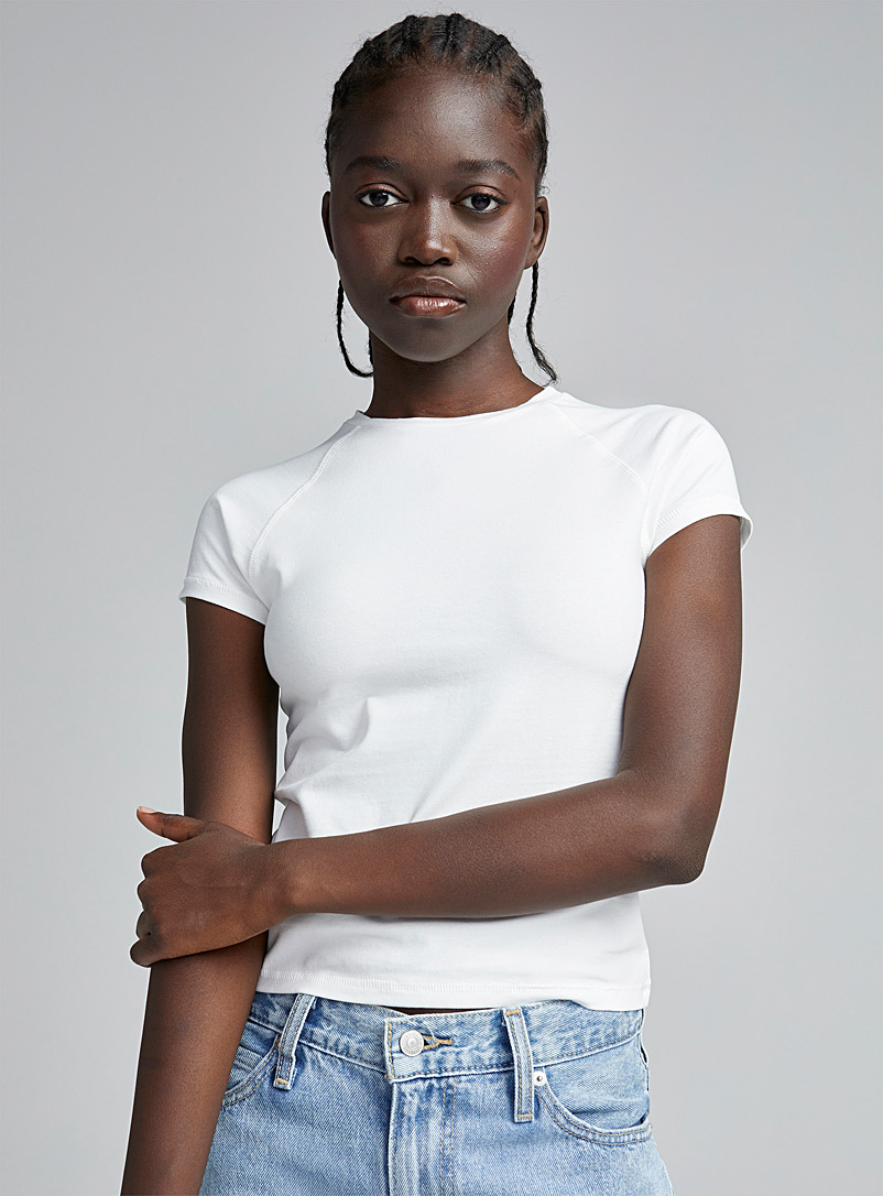 Twik Ivory White Raglan cropped T-shirt for women