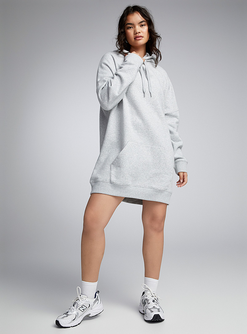 Twik Grey Fleece hoodie dress for women