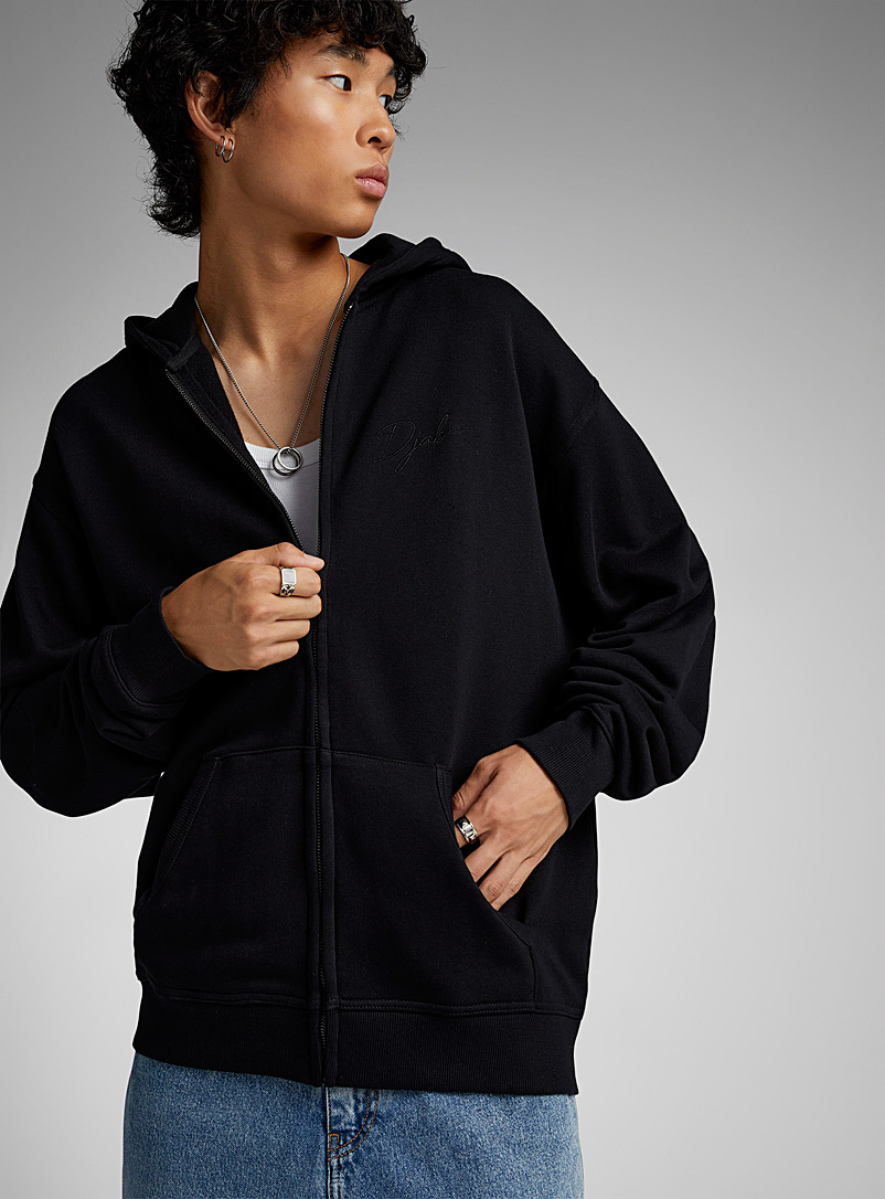 Djab Black Cursive logo zip hoodie for men