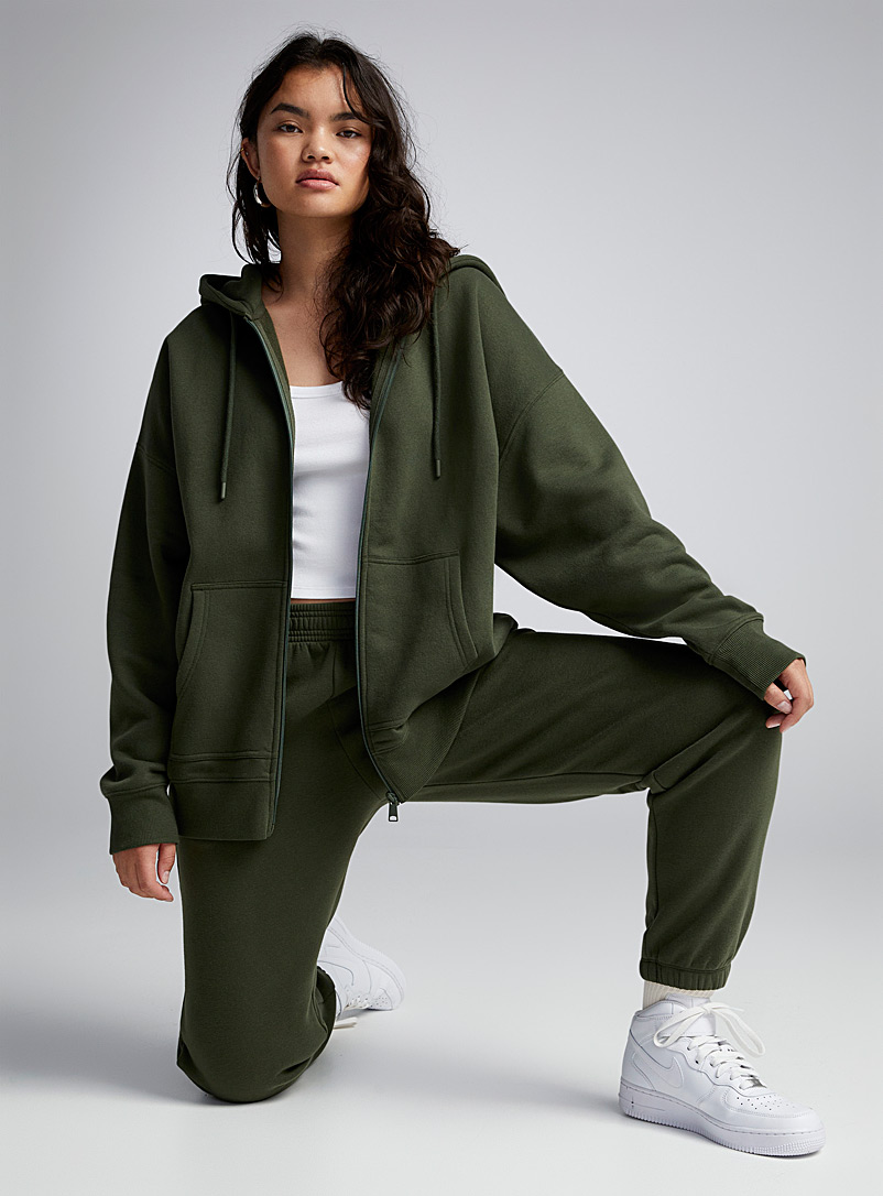 Twik Green Oversized zip-up fleece hoodie for women