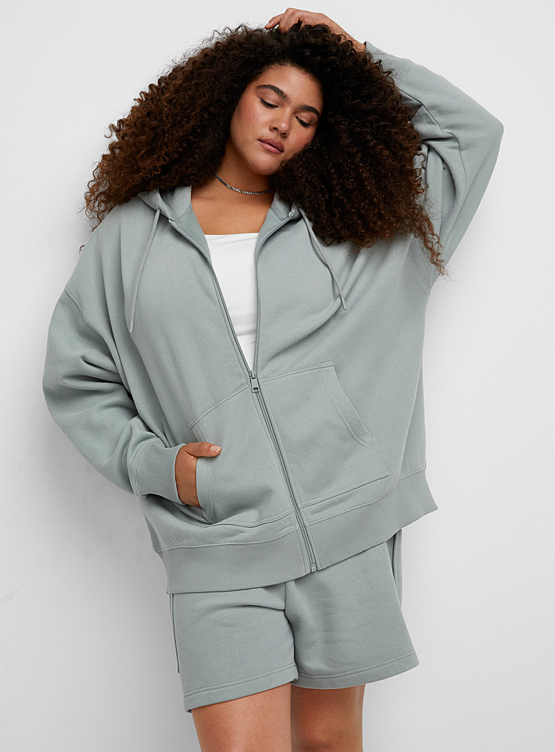 Twik Mint/Pistachio Green Oversized zip-up fleece hoodie for women