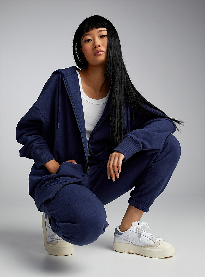Twik Marine Blue Oversized zip-up fleece hoodie for women