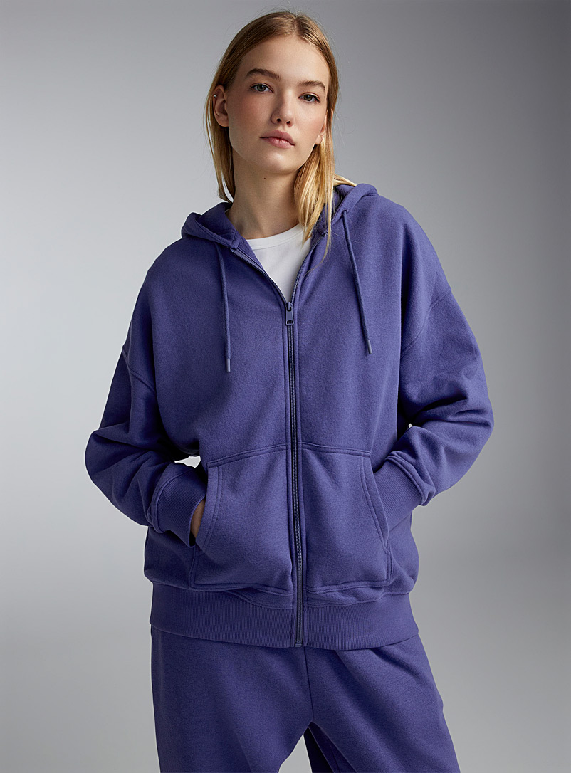 Twik Slate Blue Oversized zip-up fleece hoodie for women