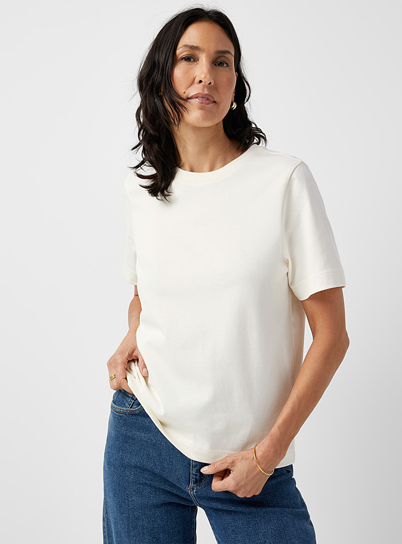 Contemporaine: Le t-shirt carré jersey dense Ivoire blanc os pour femme