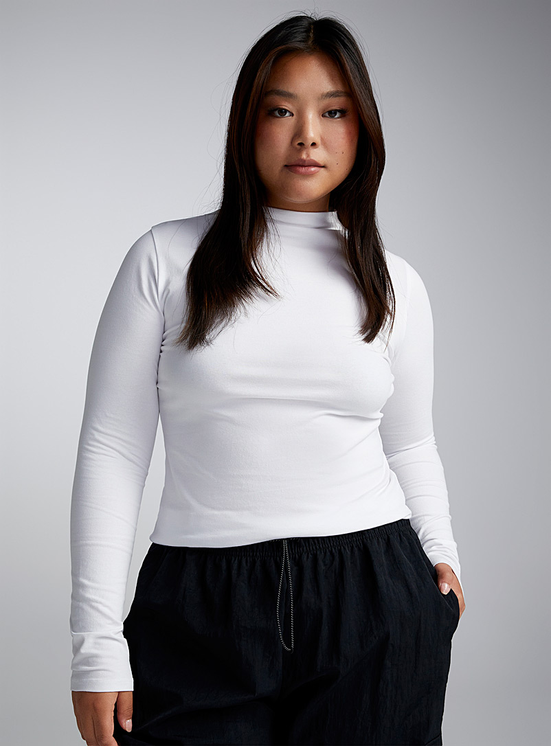 Twik: Le t-shirt col montant ajusté uni Blanc pour femme