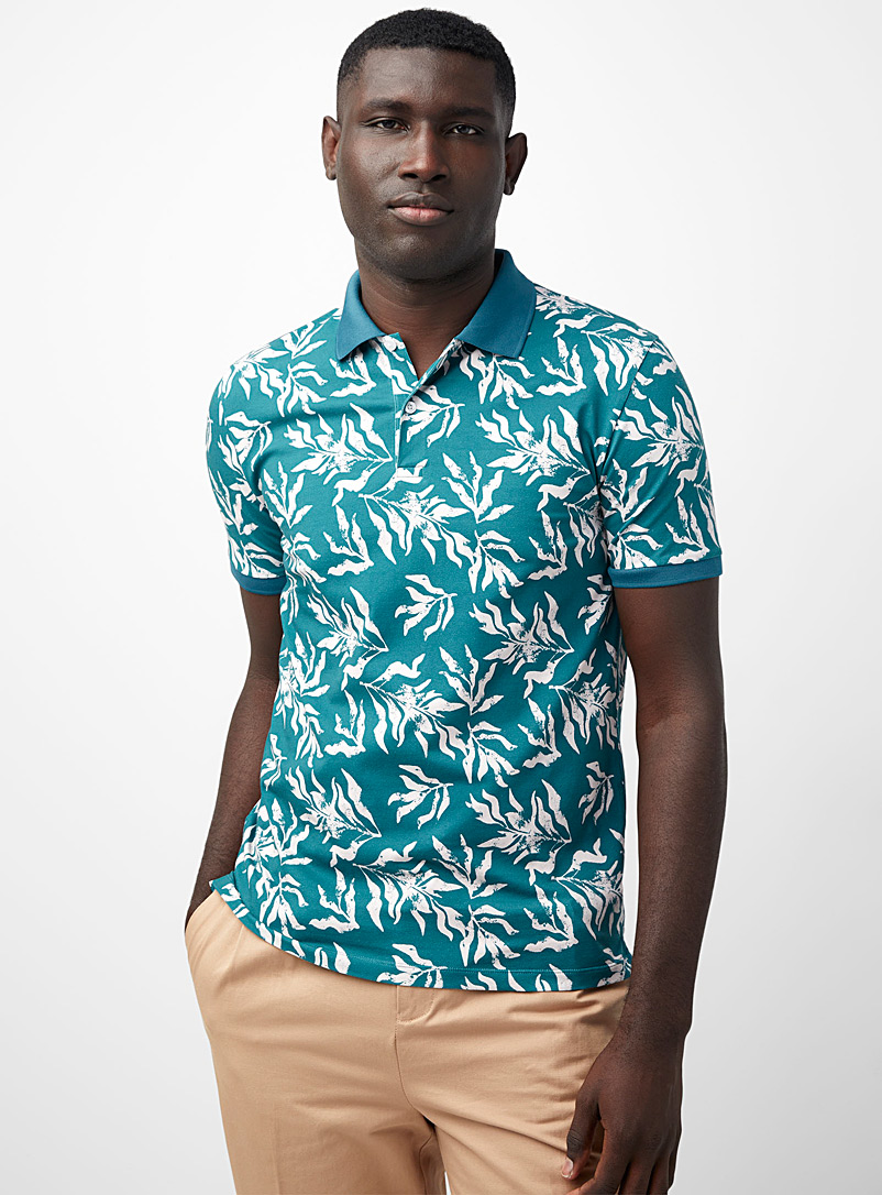 Le 31 Patterned green  Tropical flower jersey polo for men