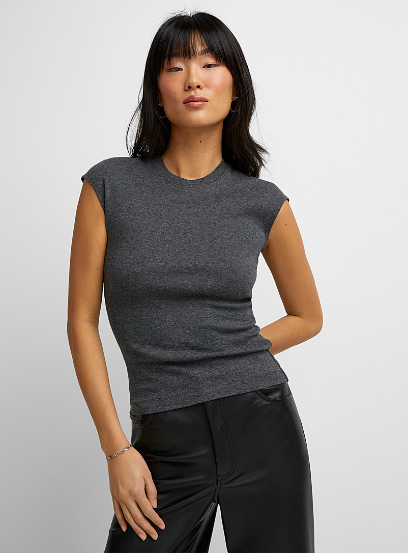Icône Slate Grey Wool and organic cotton fitted T-shirt for women