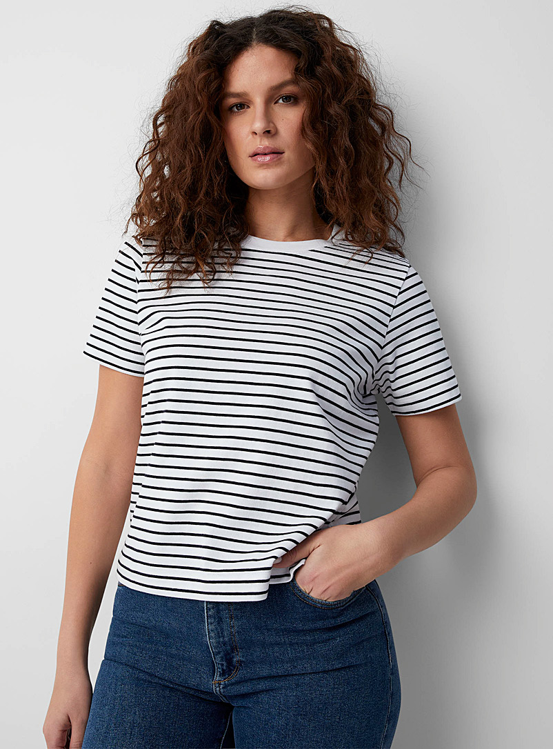 Contemporaine Patterned White Thick jersey striped T-shirt for women