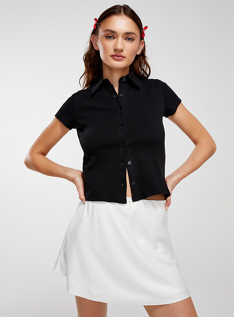 Twik: La chemise courte tricot pointelle Noir pour femme