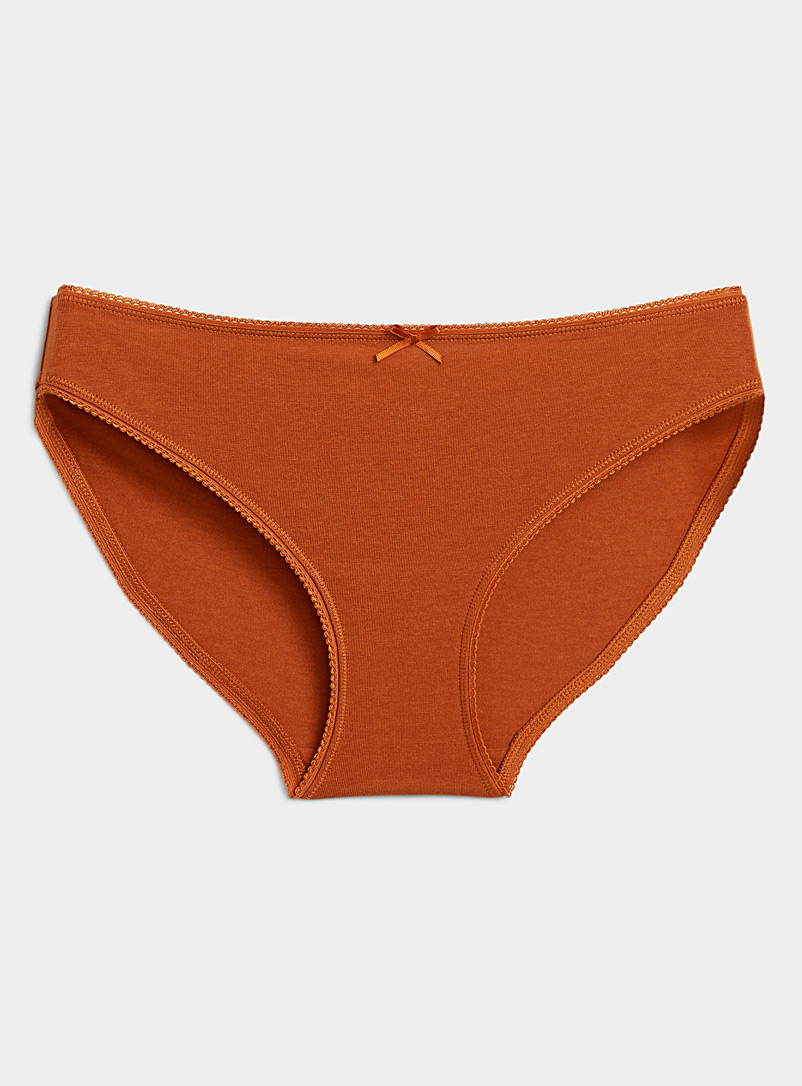 Miiyu Burnt/Brick Orange Scalloped edging modal and organic cotton bikini panty for women