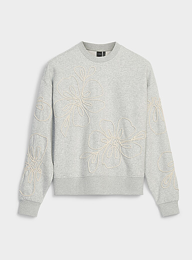 Ic&ocirc;ne: Le sweat fleurs en relief Gris pour femme