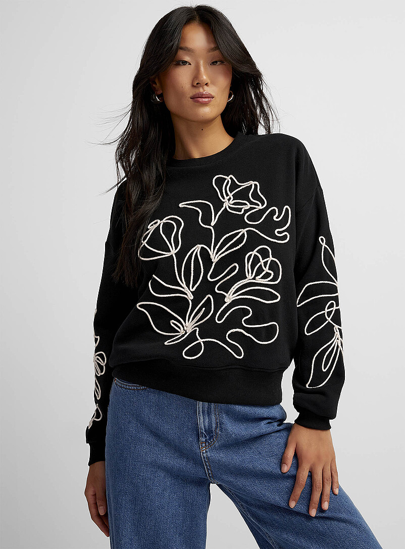 Ic&ocirc;ne: Le sweat fleurs en relief Noir pour femme