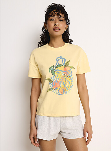 Miiyu x Twik Patterned Yellow Relaxed stretch T-shirt for women