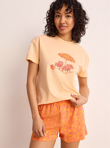 Miiyu x Twik Patterned Orange Relaxed stretch T-shirt for women