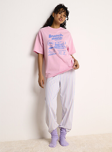Miiyu x Twik: Le pantalon pyjama droit extensible &Eacute;cru &agrave; motifs pour femme