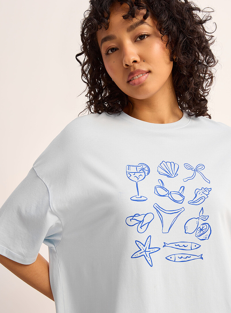 Miiyu x Twik: Le t-shirt de nuit d&eacute;contract&eacute; ludique Gris &agrave; motifs pour femme