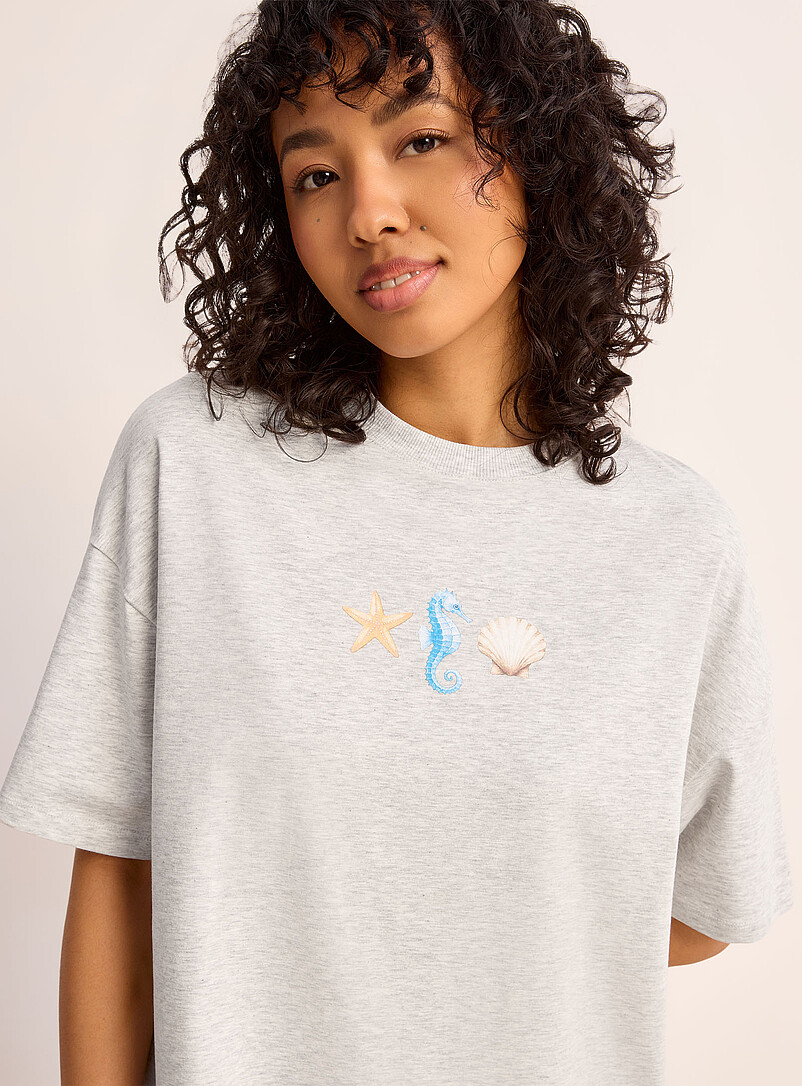Miiyu x Twik Patterned Grey Playful relaxed sleep tee for women