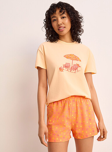 Miiyu x Twik: Le short pyjama extensible Orange &agrave; motifs pour femme