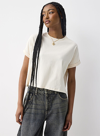 Boxy cuffed-sleeve T-shirt