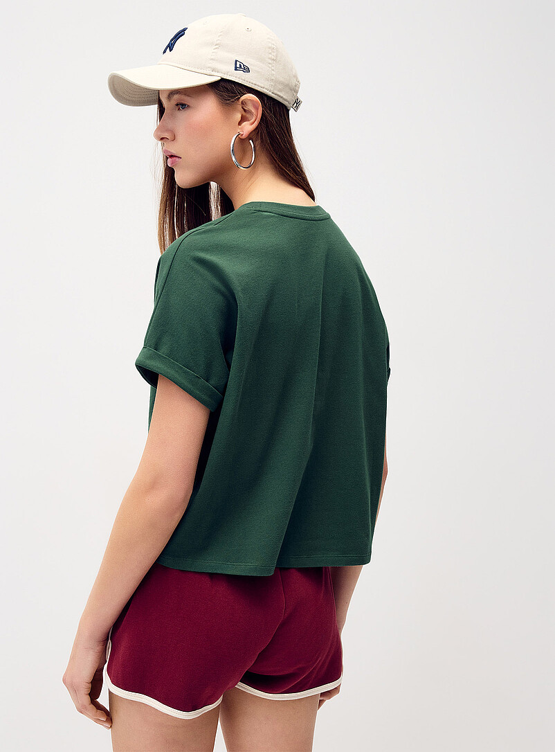 Twik Black Boxy cuffed-sleeve T-shirt for women