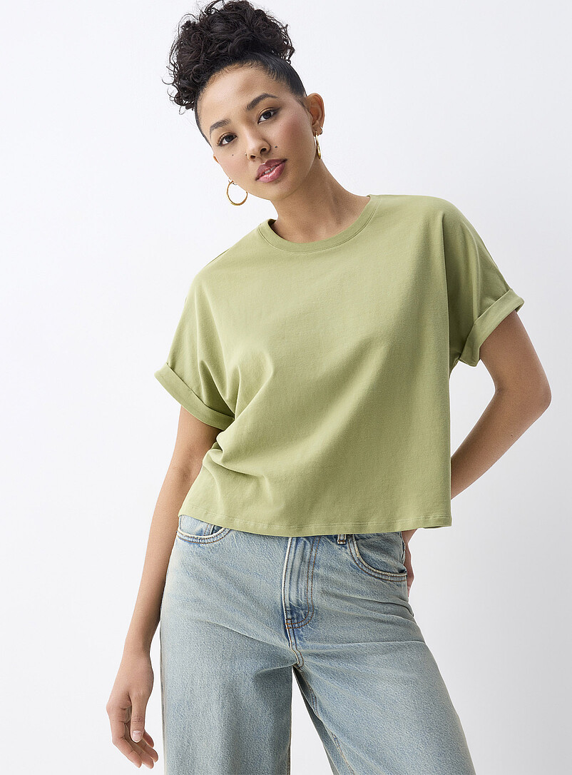 Twik Black Boxy cuffed-sleeve T-shirt for women
