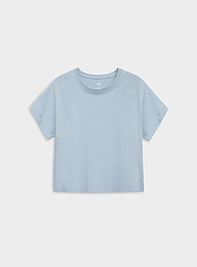 Twik Blue-Grey Boxy cuffed-sleeve T-shirt for women