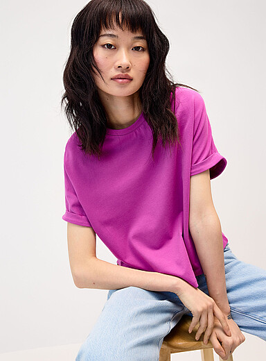 Twik: Le t-shirt carr&eacute; manches roulott&eacute;es Bleu royal - Saphir pour femme