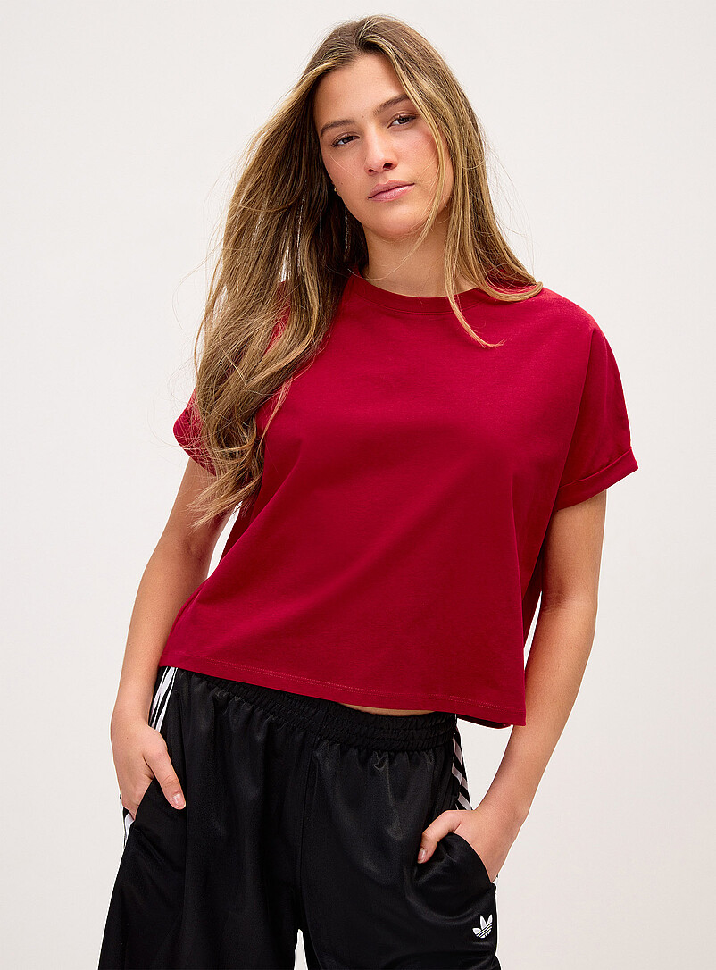 Twik Black Boxy cuffed-sleeve T-shirt for women