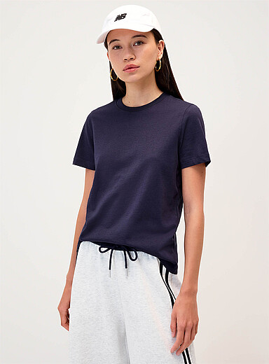 Twik: Le t-shirt col rond manches courtes <b>Coupe d&eacute;contract&eacute;e</b> Bleu fonc&eacute; pour femme