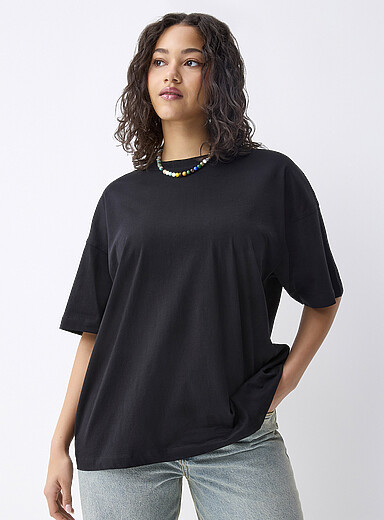 Twik Black Oversized graphic-print T-shirt for women