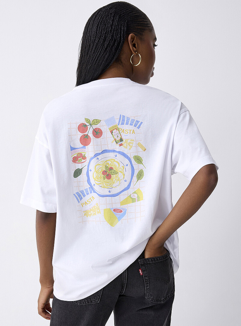 Twik Ivory/Cream Beige Oversized graphic-print T-shirt for women