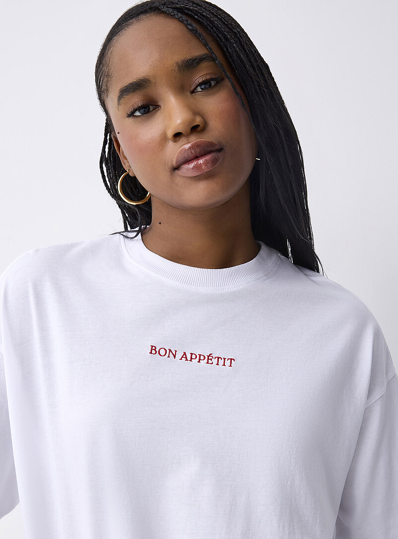 Twik Ivory/Cream Beige Oversized graphic-print T-shirt for women