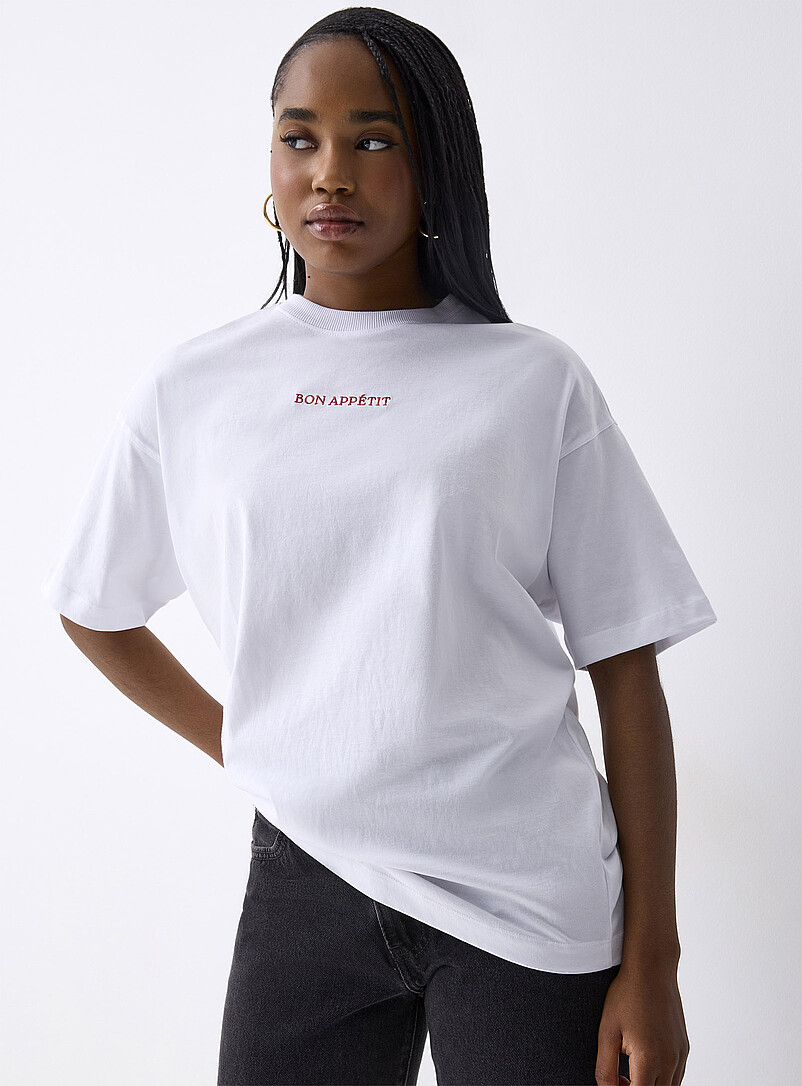 Twik: Le t-shirt ample imprim&eacute; graphique Ivoire - Beige cr&egrave;me pour femme