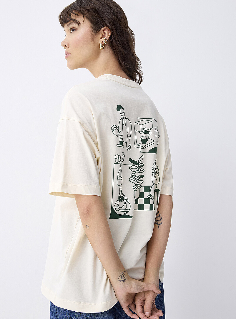 Twik Ivory/Cream Beige Oversized graphic-print T-shirt for women