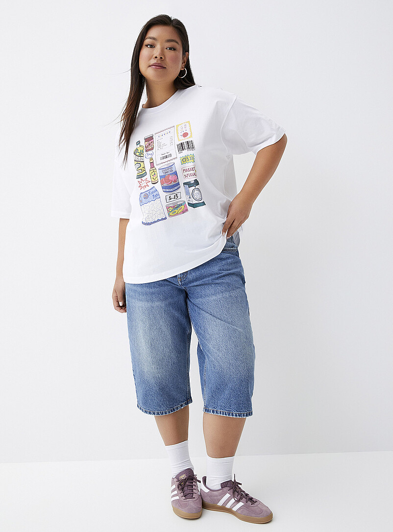 Twik Ivory/Cream Beige Oversized graphic-print T-shirt for women