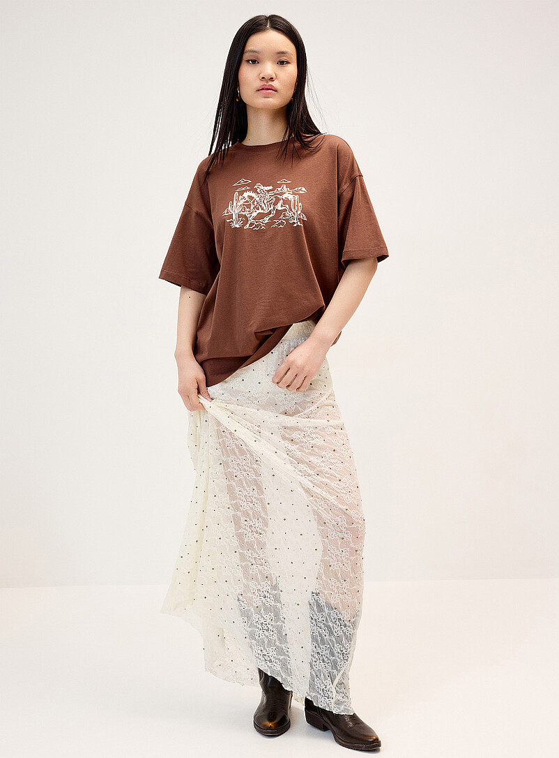 Twik Ivory/Cream Beige Oversized graphic-print T-shirt for women