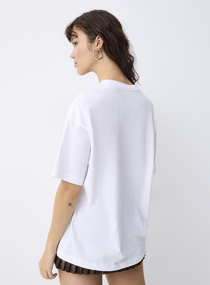 Twik Ivory/Cream Beige Oversized graphic-print T-shirt for women