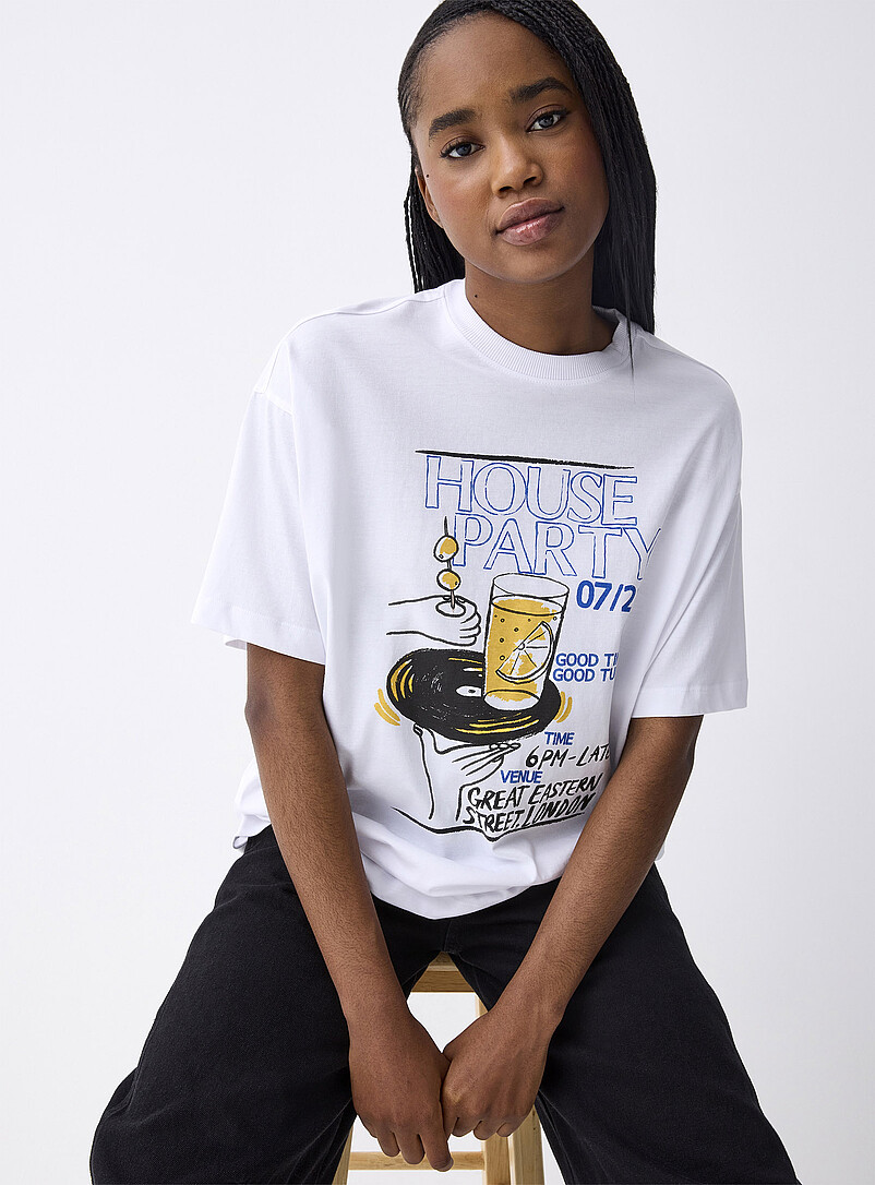 Twik Ivory/Cream Beige Oversized graphic-print T-shirt for women