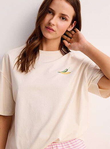 Miiyu x Twik Ecru/Linen Loose playful print T-shirt for women